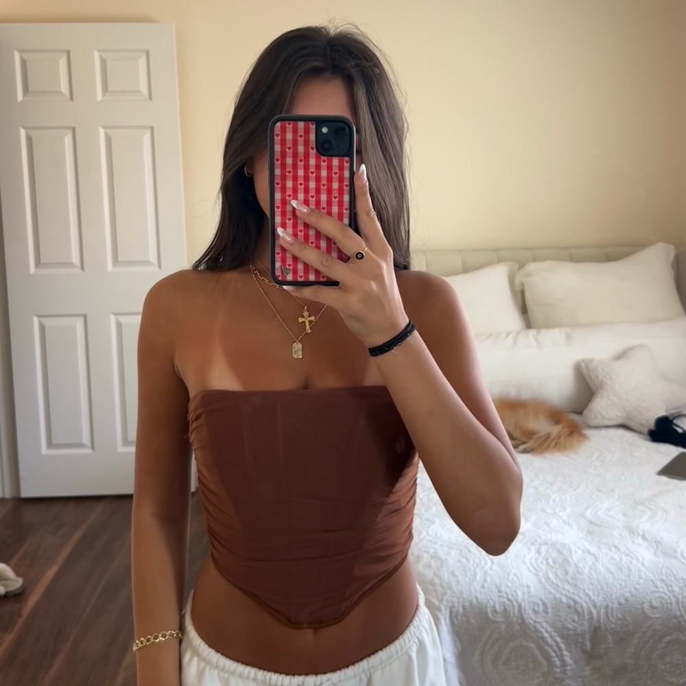 Brown Strapless Bustier Top
